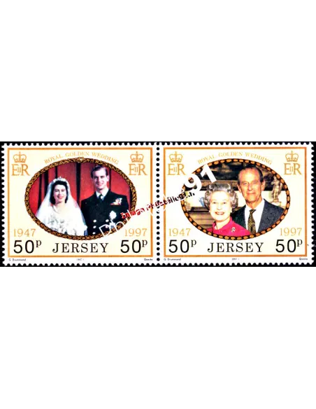 Timbres de JERSEY n° 803 - 804 - S.M. la Reine Élisabeth II - Noces d'Or