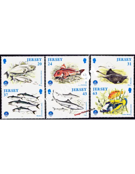 Timbres de JERSEY n° 844 à 849 - Poissons de mer