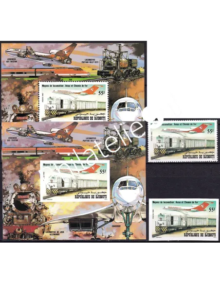 Djibouti, n° 556, TP et BF dentelés + ND , timbres colonies
