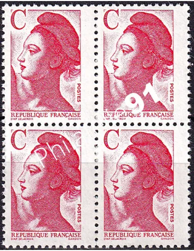 Variété sur bloc de 4 timbres n° 2616e, collection timbres France