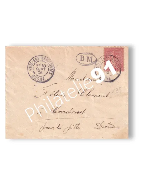 France, n° 129 seul sur enveloppe oblitérée, lettres France