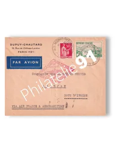 Enveloppe 1er vol "France-Cote occidentale d'Afrique", lettres France