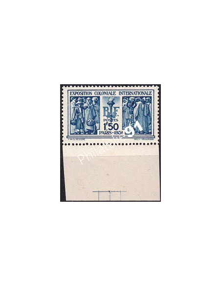 Timbre n° 274, bord de feuille et repère, collection timbres France
