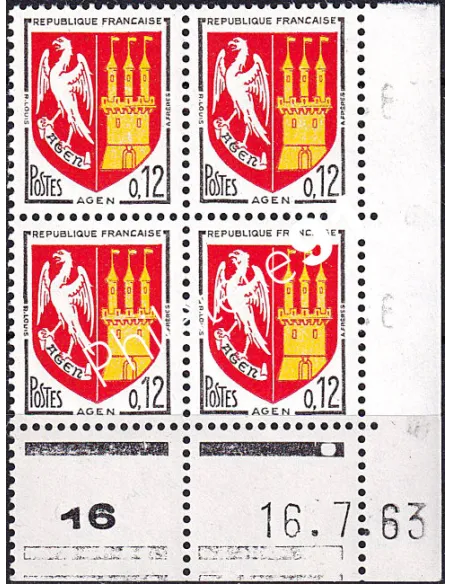 Coin daté sur timbre neuf n° 1353A, collection timbres France