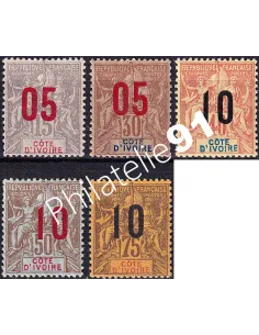 Timbres de Cote d'Ivoire n° 36 à 40, Timbres colonies françaises