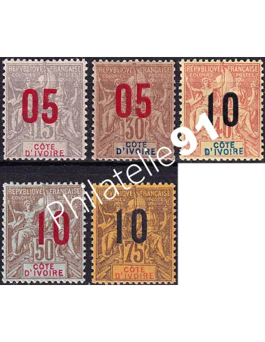 Timbres de Cote d'Ivoire n° 36 à 40, Timbres colonies françaises