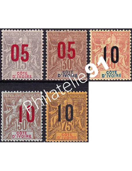 Timbres de Cote d'Ivoire n° 36 à 40, Timbres colonies françaises