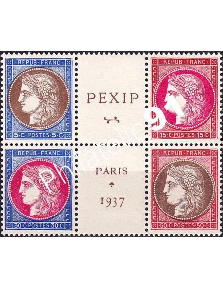 Timbres n° 348 à 351, bloc de 4 central du BF n° 3, timbres France