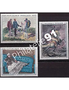 Timbres de France n° 1363a, 1364a et 1365a - Tableaux de Maîtres - Variétés