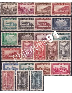 MAROC, n° 128 à 149 charnière, collection timbres colonies françaises