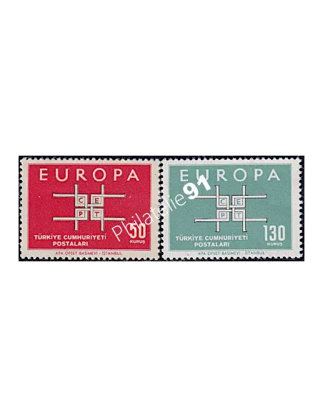 timbres de Turquie n° 1672 et 1673 - EUROPA 1963