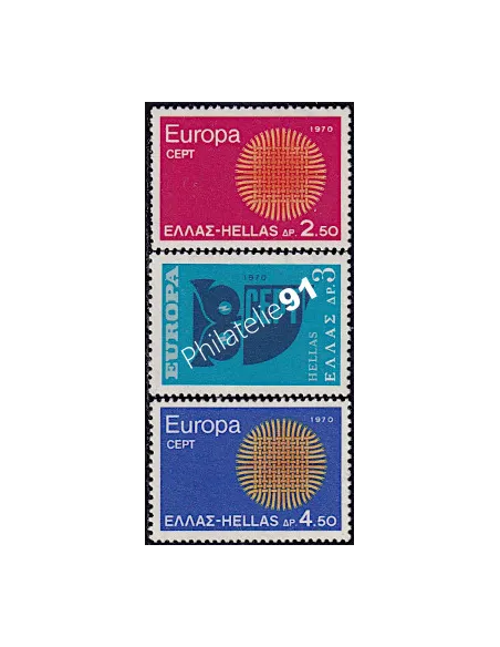Timbres de Grèce n° 1020 à 1022, EUROPA 1970, timbres d'europe