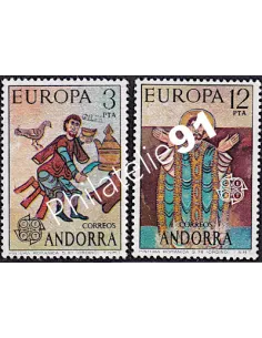 Timbres d'ANDORRE ESPAGNOL n°89-90,EUROPA 1975,Tableaux, timbres d'Europe