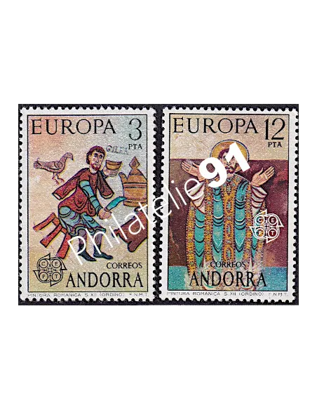 Timbres d'ANDORRE ESPAGNOL n°89-90,EUROPA 1975,Tableaux, timbres d'Europe