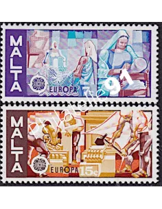 Timbres de Malte n° 527-528 - EUROPA 1976 - Artisanat, timbres d'Europe
