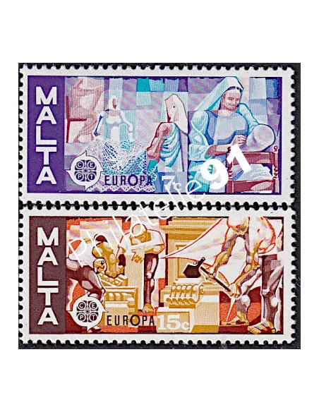 Timbres de Malte n° 527-528 - EUROPA 1976 - Artisanat, timbres d'Europe