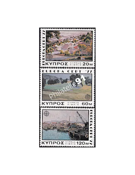 Timbres de Chypre n° 459 à 461, timbres EUROPA, Paysages, timbres d'Europe