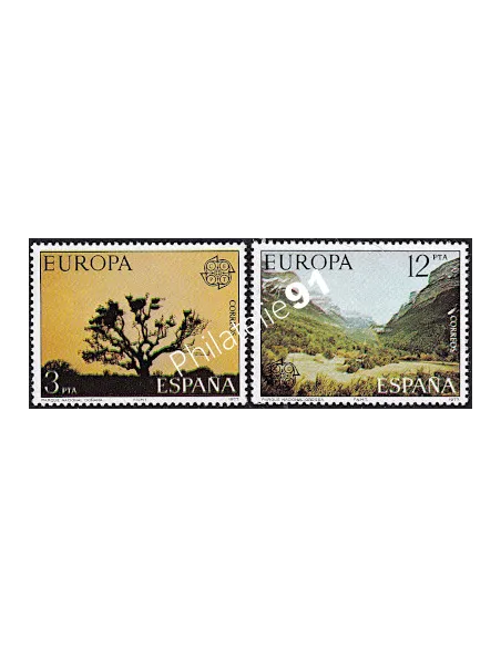 Timbres d'Espagne n° 2052 - 2053, timbres EUROPA, Paysages, timbres d'Europe