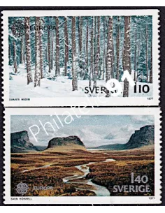 Timbres de Suède n° 970-971, timbres EUROPA, Paysages, timbres d'Europe