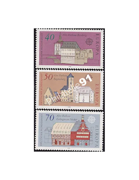 Timbres d'Allemagne RFA n° 816-818,Timbres EUROPA,Monuments, timbres d'Europe