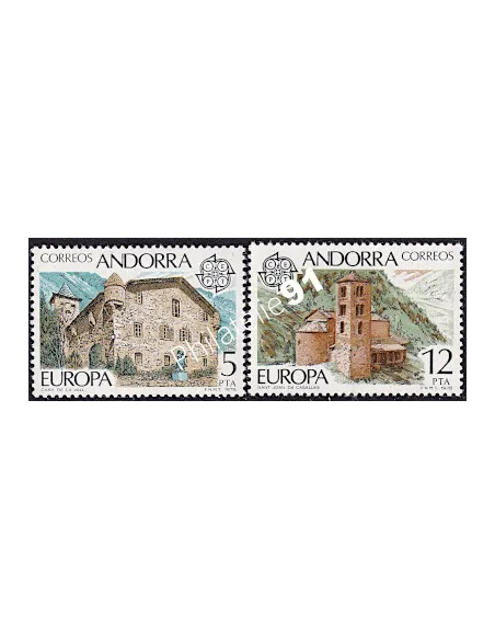 Timbres d'Andorre Espagnol n° 108-109,Timbres EUROPA,Monuments, timbres d'Europe