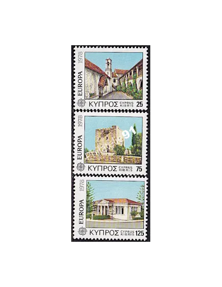 Timbres de Chypre n° 479-481,Timbres EUROPA,Monuments, timbres d'Europe