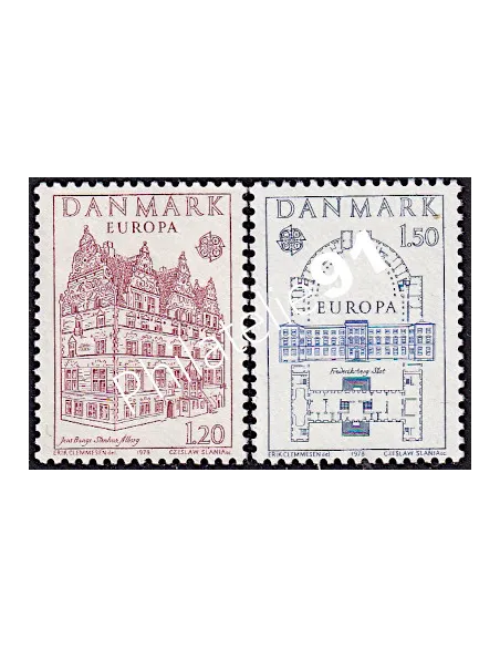 Timbres du Danemark n° 663-664,Timbres EUROPA,Monuments, timbres d'Europe