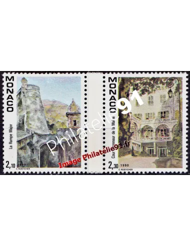 MONACO - n° 1708 - 1709 - Vues du vieux Monaco-Ville - Aquarelle