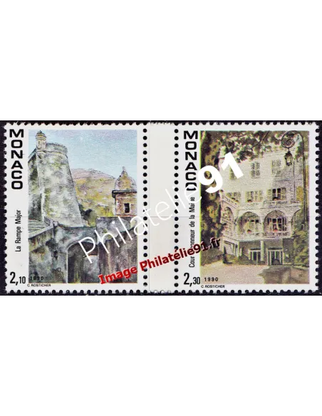 MONACO - n° 1708 - 1709 - Vues du vieux Monaco-Ville - Aquarelle