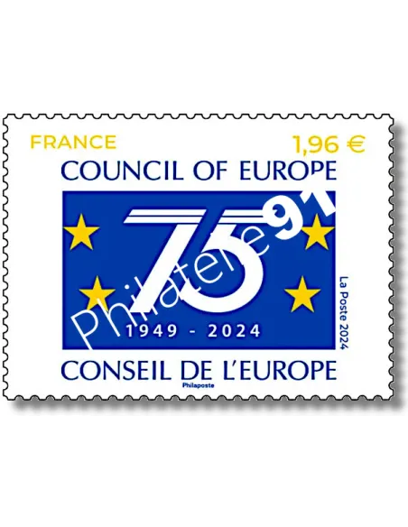 Timbre de service, Conseil de l'Europe, 75 ans, timbres de France
