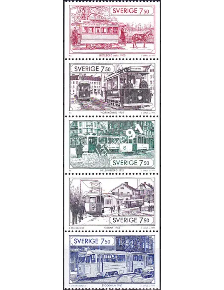 Suède, n° 1871 à 1875 neufs, bande issue de carnet, timbres Europe