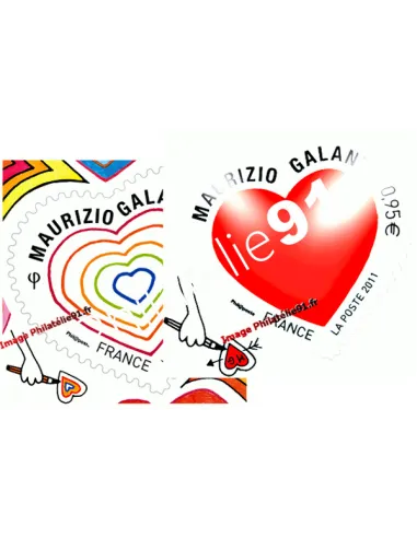 Timbres français autoadhésifs n° 510 et 511 - St-Valentin " Cœurs - Galante" - la paire