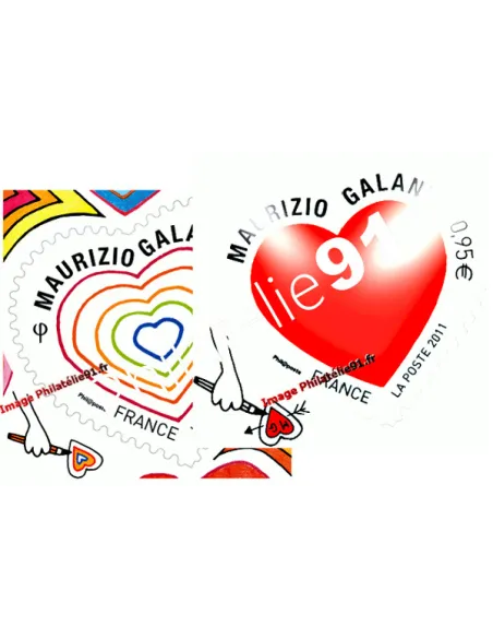 Timbres français autoadhésifs n° 510 et 511 - St-Valentin " Cœurs - Galante" - la paire