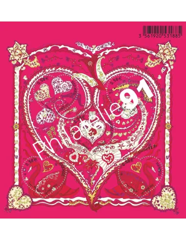 Feuille de 5 timbres Saint Valentin. De tout cœur, Hermès.