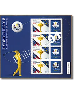 Mini feuille Ryder Cup 2018 bleue, La légende du golf, timbres France