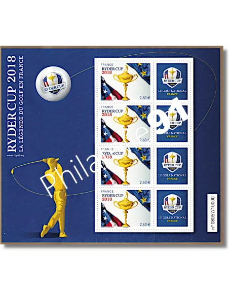 Mini feuille Ryder Cup 2018 bleue, La légende du golf, timbres France