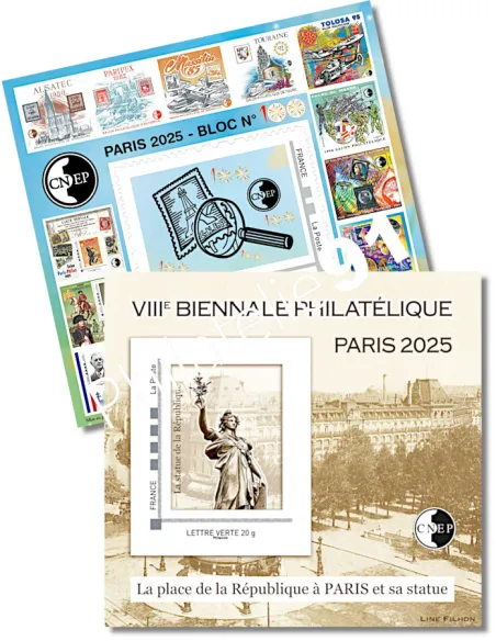 2 blocs CNEP Place de la République et Bloc n° 100, timbres France