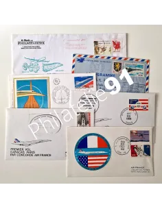 Lot de 6 enveloppes thématiques oblitérées, Concorde, lettres Monde