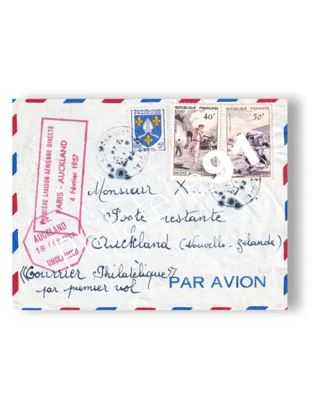 Enveloppe 1er vol direct "Paris-Auckland", lettres France