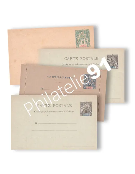 Lot de 4 Entiers postaux neufs, lettres Colonies
