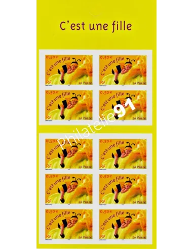 Carnet de timbres de France n° 3634 (ADH. BC 40) Timbres de naissance "C'est une fille" (2004)