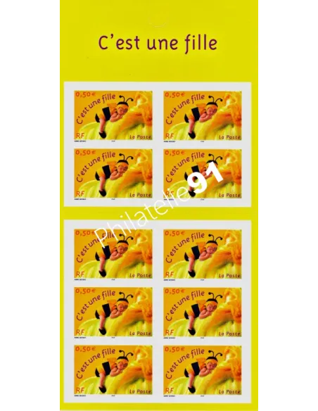Carnet de timbres de France n° 3634 (ADH. BC 40) Timbres de naissance "C'est une fille" (2004)