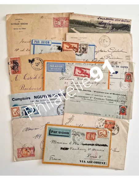 Lot de 12 lettres oblitérées, lettres Colonies