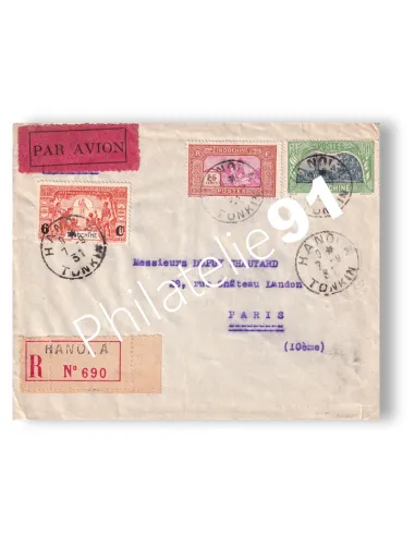 Indochine, Enveloppe Recommandée de Hanoï pour Paris, Lettres Colonies