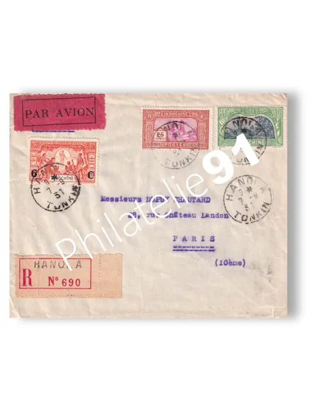 Indochine, Enveloppe Recommandée de Hanoï pour Paris, Lettres Colonies