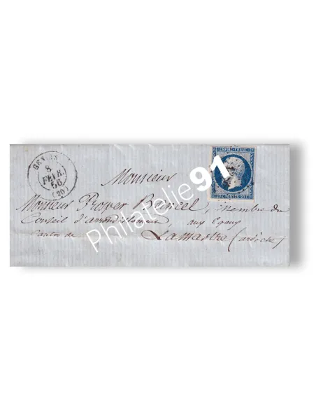 n° 14Aa non dentelé seul sur lettre, oblitération PC, lettre France