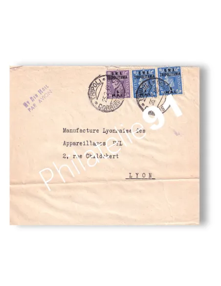 Tripolitaine, n° 5 et 6 sur lettre pour la France, lettre Monde
