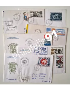 TAAF, Lot de 6 enveloppes oblitérées, lettres Dom-Tom