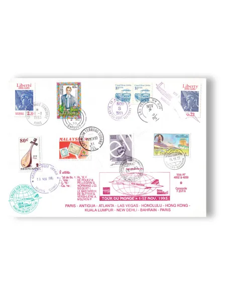 Enveloppe oblitérée du Tour du monde du Concorde, lettres France