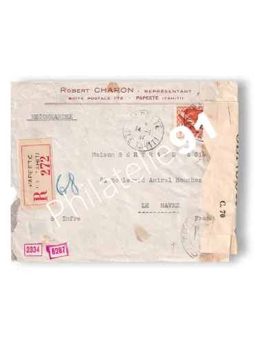Océanie, Enveloppe Recommandée pour la France, censurée, Colonies